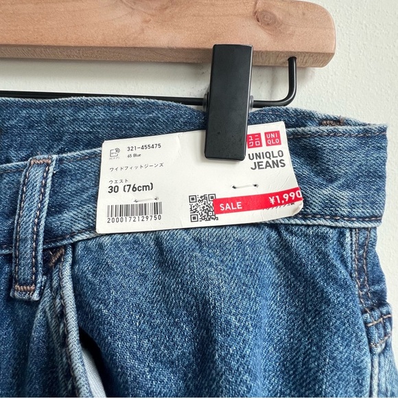 Uniqlo Wide Fit Tapered Leg Jeans Unisex Size 30 High Rise 100% Cotton 65 Blue - Picture 15 of 15